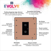 BG Electrical Single Slave/Secondary Touch Dimmer Wall Light Switch, 2-Way, Trailing Edge, Screwless Front Plate, Evolve, Polished Copper, 200W, PCDCPTDS1B