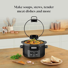 Crockpot Lift & Serve Digital Slow Cooker with Hinged Lid, Programmable Timer, 4.7L Capacity for Up to 5 People – Black