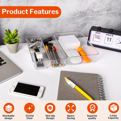 Clear Drawer Organiser Set – Makeup, Cosmetics & Utensil Tray for Kitchen & Bedroom