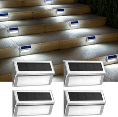 4 Pack Solar Step Lights - Waterproof Stainless Steel Fence Lights, Cool White for Stairs, Decks, Walkways