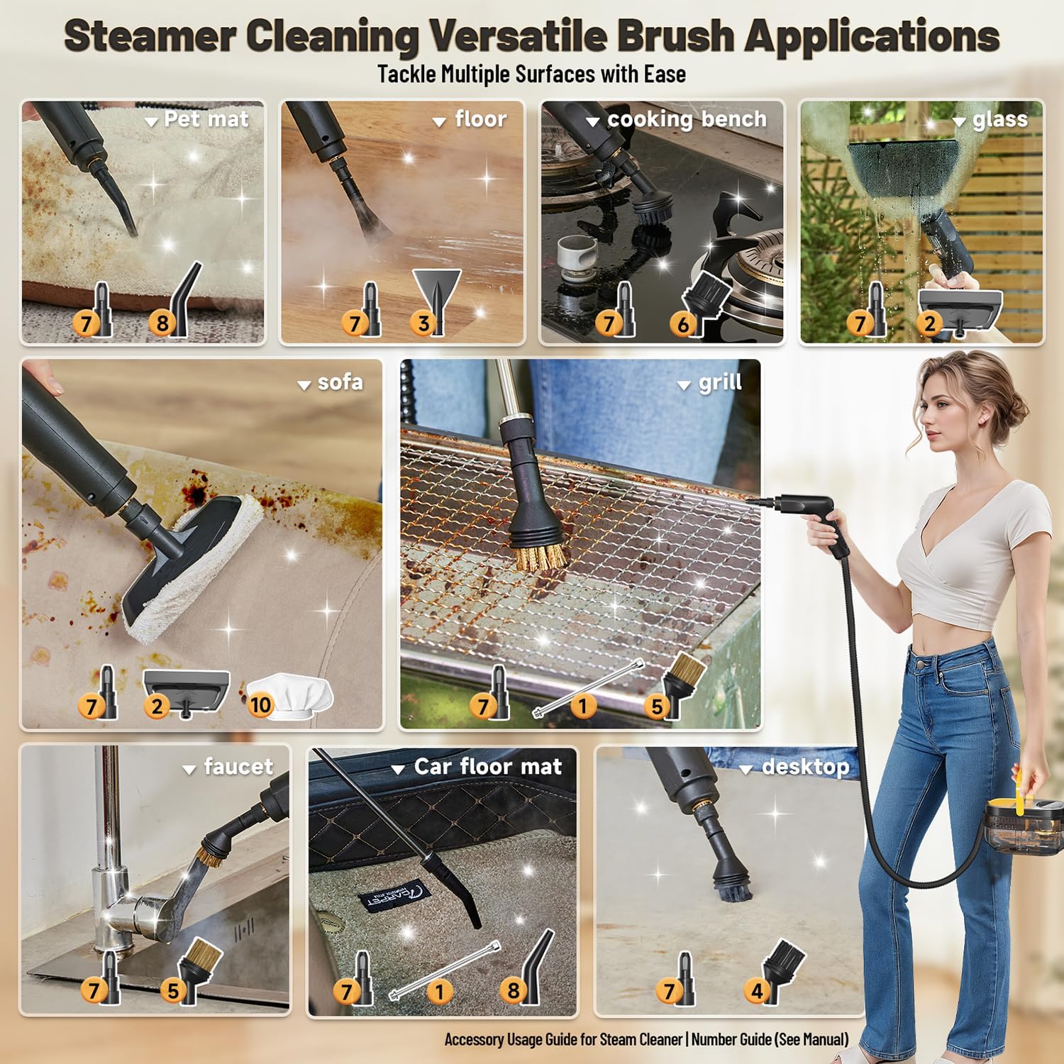 Portable Handheld Steam Cleaner 1600W with 16 Accessories