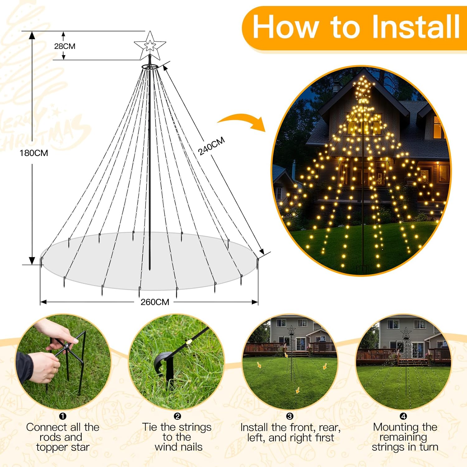 Christmas Tree Lights 340 LED Warm White Outdoor Fairy Lights with Star & Remote
