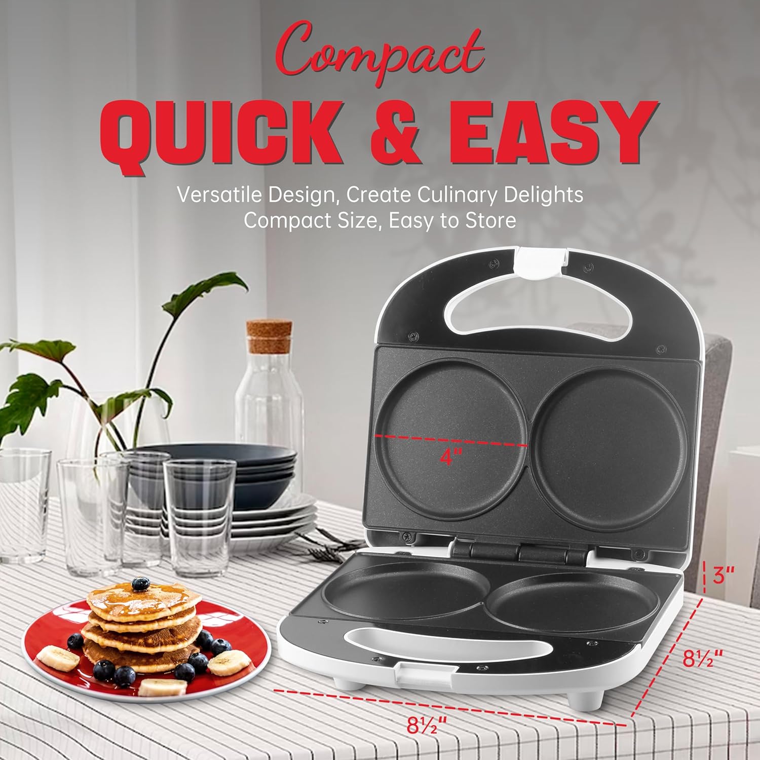 Double Mini Pancake Maker – 2 x 4-Inch Electric Griddle for Pancakes, Arepas, Cookies & Eggs – 230V UK Plug White