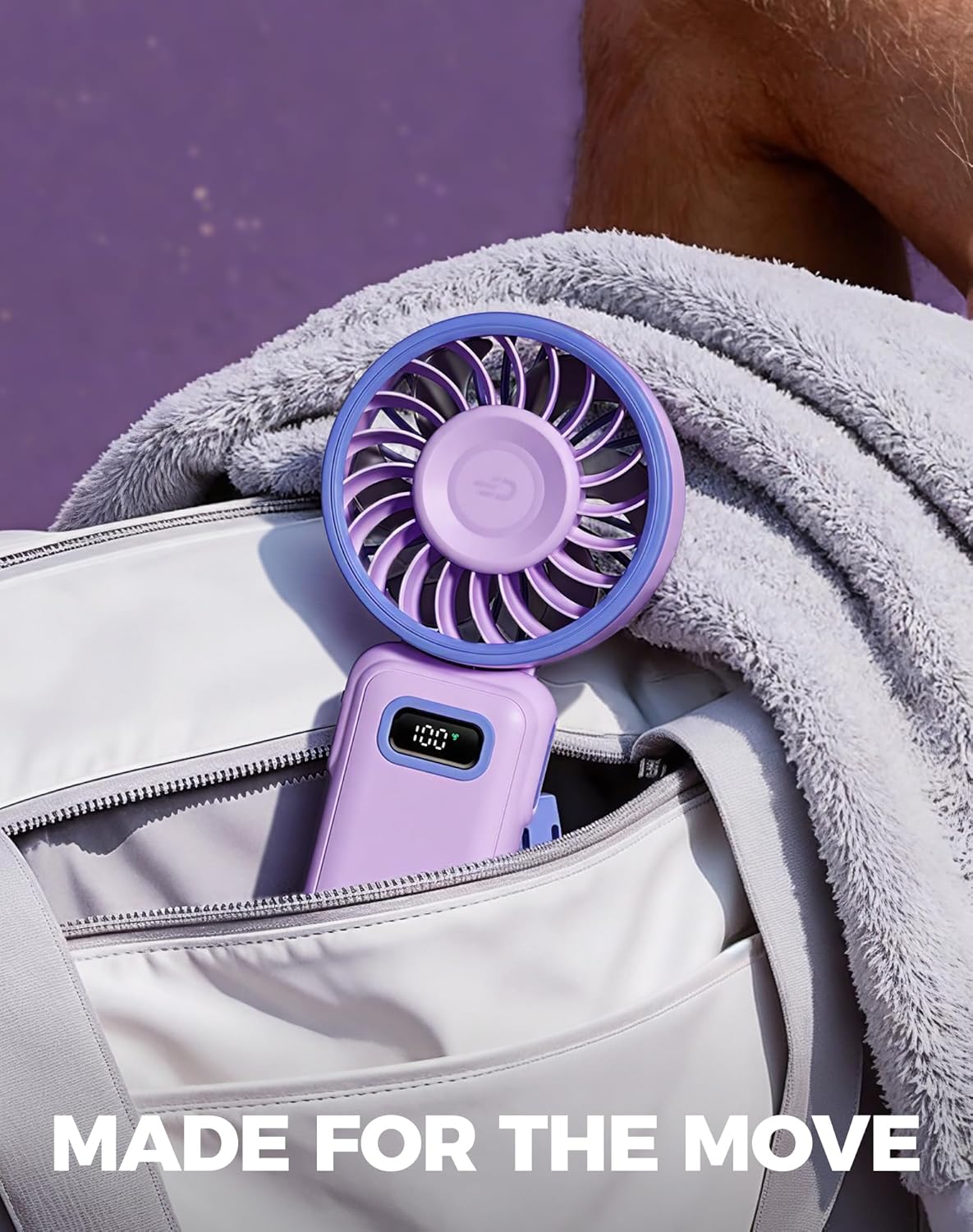 Diveblues Portable Turbo Fan, Handheld Fan 3-in-1 Neck Desk Foldable Design with Stepless Speed Control, Digital Display, USB-C Rechargeable, Up to 12H Cooling for Travel & Outdoor