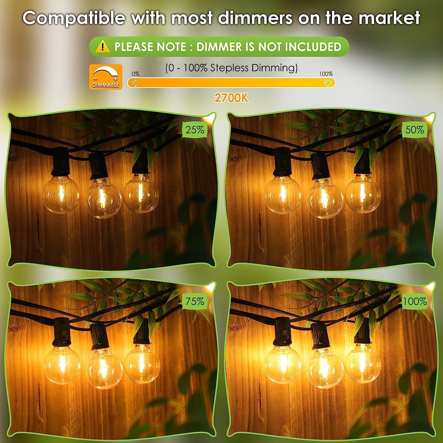 Outdoor Festoon String Lights 200FT (60M) Mains Powered, 104 LED G40 Shatterproof Bulbs, IP45 Waterproof Linkable Garden Lights