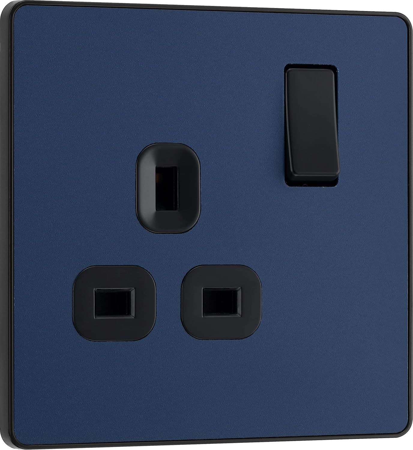Single Switched Screwless Power Socket Matt Blue 13A