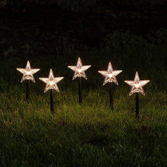 Set of 5 Christmas Star Garden Stake Lights Battery Outdoor Use with Timer 39cm