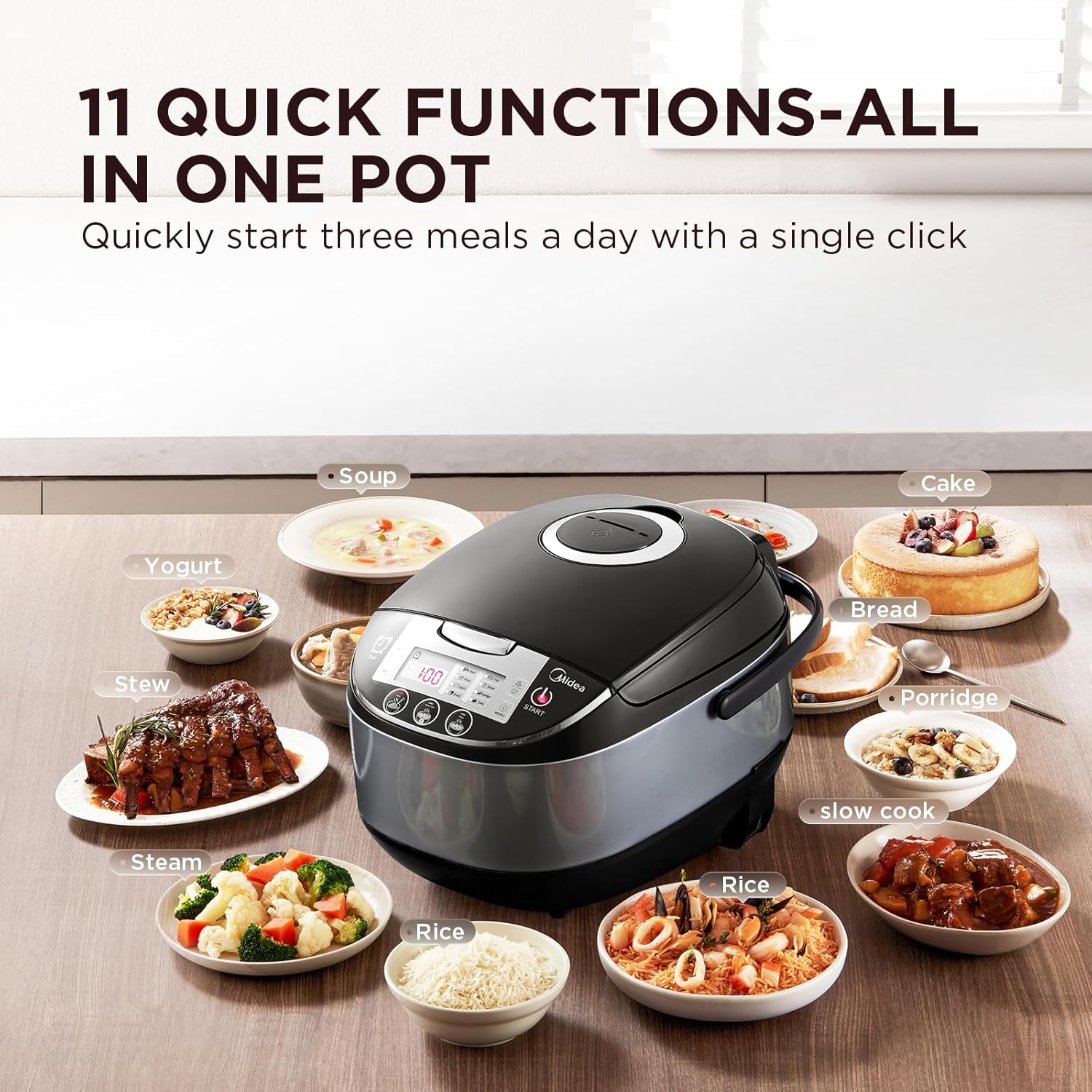 Midea 10 Cup Rice Cooker with Steamer 5L – Black
