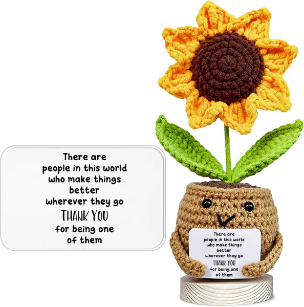 Handmade Sunflower Crochet Doll with Card – Thank You Gift for Women & Coworkers