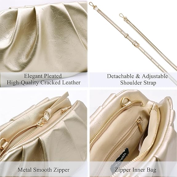 Cloud Clutch Bag for Women – PU Leather Pleated Dumpling Purse with Shoulder Strap