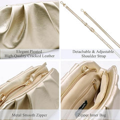 Cloud Clutch Bag for Women – PU Leather Pleated Dumpling Purse with Shoulder Strap