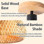 Bamboo Rattan Ceiling Light – Handmade Boho Semi-Flush Farmhouse Fixture for Rooms
