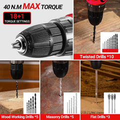 Cordless Drill Tool Kit Set: DEKO 20V Power Drill Tool Box with Battery Electric Drill Driver for Men Home Hand Repair Basic Toolbox Tools Sets Drills Case,186 Pieces(Red)