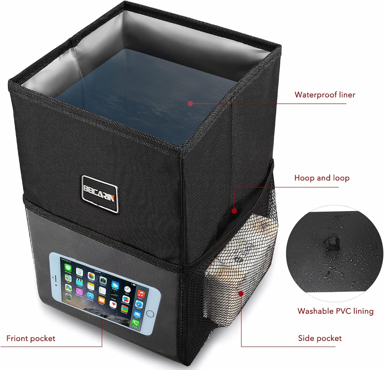 Car Trash Bin with Lid – 10L Leak-Proof Hanging Organizer with Storage Pockets