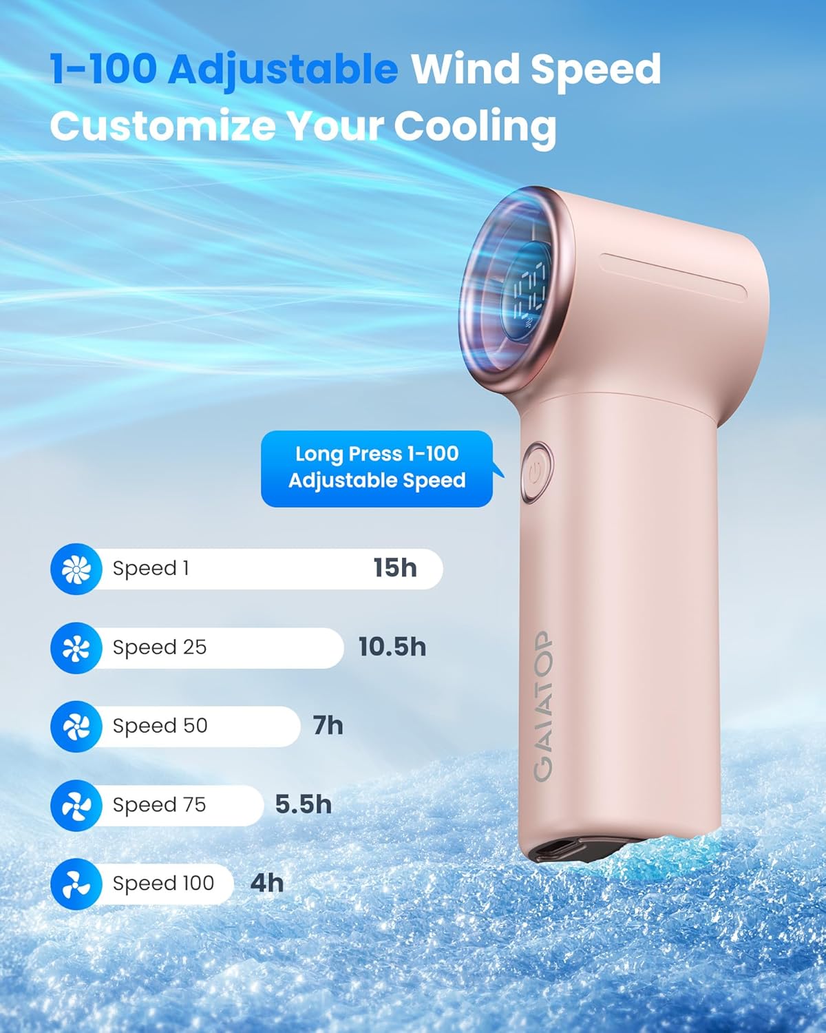 gaiatop Mini Portable Handheld Fan, 4000mAh [15h Max Cooling] Personal Turbo Fans Pocket Size, 1-100 Adjustable Small Hand Fan Desk fan, Outdoor Holiday Travel Essentials for Women, Summer Gifts, Pink