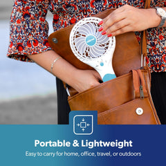 GEEPAS Rechargeable Fan | Mini Portable USB Handheld Fan for Home Office Travel Outdoor Personal Use | 3 Speed Settings 8Hr Run Time | Ultra Quiet Lightweight Air Circulator | 2 Year Warranty Blue