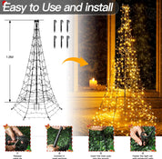 Warm white outdoor Christmas tree light display