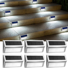 4 Pack Solar Step Lights - Waterproof Stainless Steel Fence Lights, Cool White for Stairs, Decks, Walkways