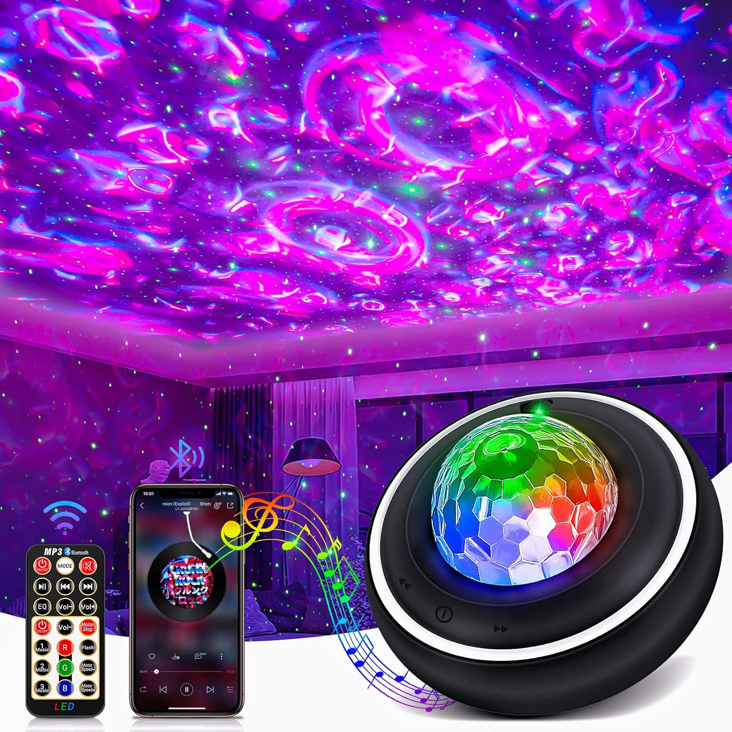 Galaxy Projector, Star Night Light with Bluetooth Speaker, Ceiling Starry Light, for Kids, Baby Bedroom, Party, Game Rooms, Home Theatre