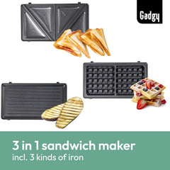 3-in-1 Belgian Waffle Maker & Sandwich Press – Removable Plates, Cool-Touch Handle, Indicator Lights, 750W Multi-Function Grill UK