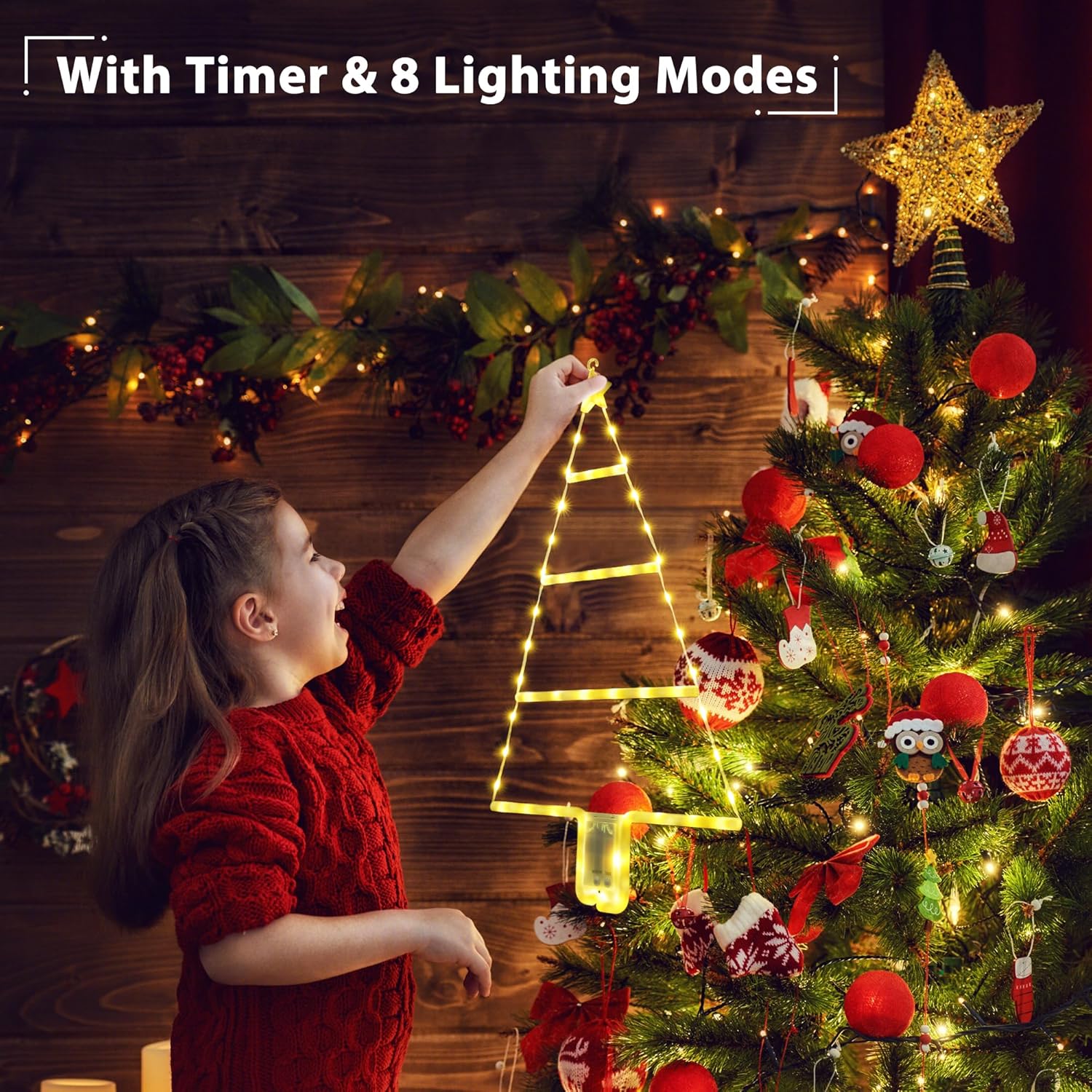Timer-controlled LED Christmas lights for indoor and outdoor use