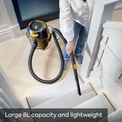 Vacmaster D8 8L Cylinder Vacuum Cleaner – Powerful Quiet Bagged Cleaning with HEPA 13 Filtration, 5 Dust Bags, 26m Reach