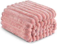 Exclusivo Mezcla Pink Fleece Throw Blanket, Soft Striped Jacquard, 127x152cm