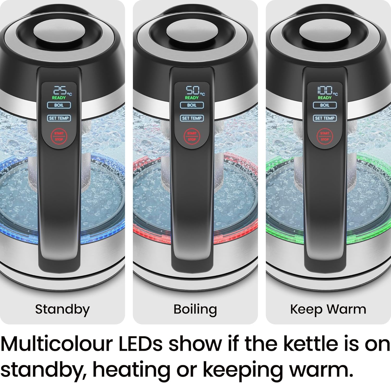 Electric Kettle 1.8L 3000W Glass Tea Kettle with Infuser & LED Lights