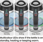 Electric Kettle 1.8L 3000W Glass Tea Kettle with Infuser & LED Lights