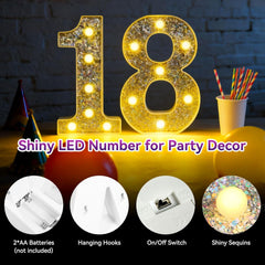 LED Silver Number 70 Light – Battery Powered Party Decoration