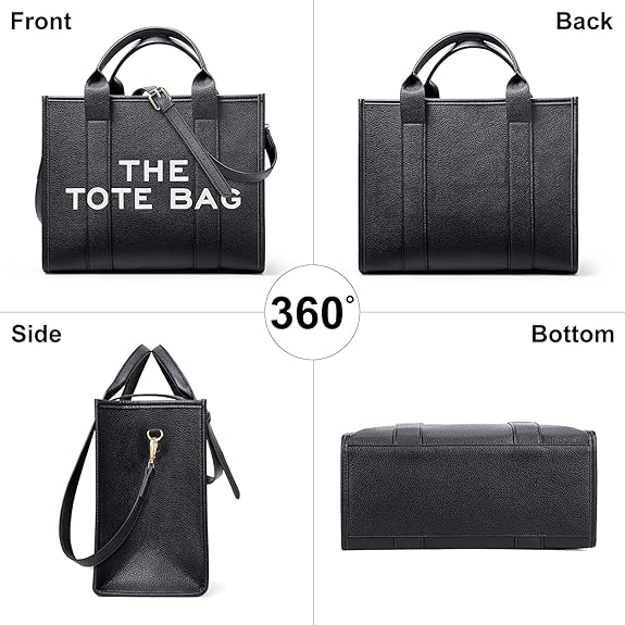 Large PU Leather Tote Bag for Women – 13" Handbag with Zip, Shoulder & Crossbody