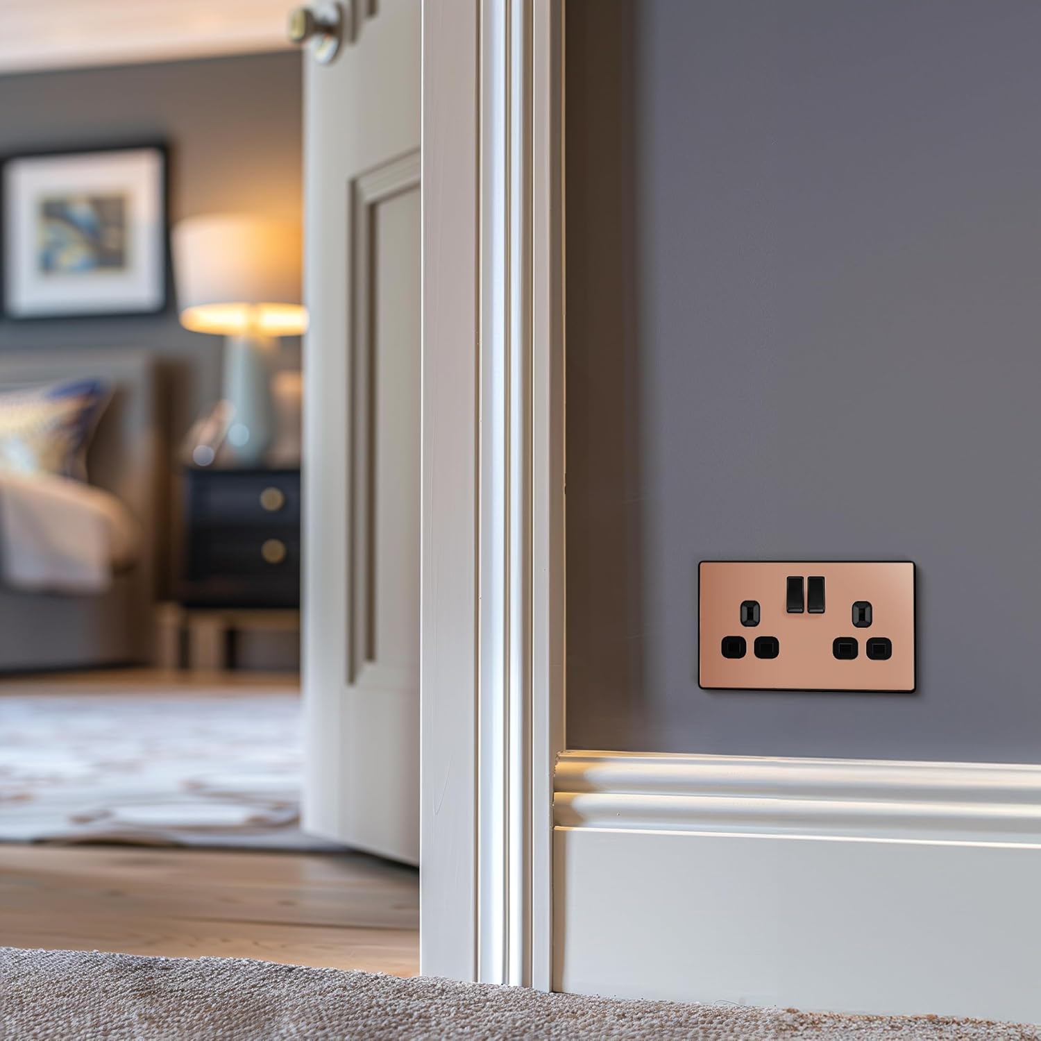 BG Electrical Double Switched Power Plug Wall Socket, Screwless, Evolve, Polished Copper, 13A, PCDCP22B