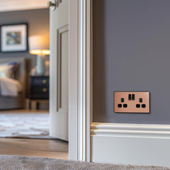 BG Electrical Double Switched Power Plug Wall Socket, Screwless, Evolve, Polished Copper, 13A, PCDCP22B