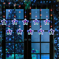 LED Star Curtain Lights 3.5M x 3.5M, Multicoloured Christmas Window Fairy Lights with 8 Flashing Modes, USB + Battery Powered 3D Twinkle Curtain String Lights for Indoor Xmas Party Decor