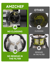 AMZCHEF Juicer Machines - Cold Press Slow Juicer - Masticating Juicer for Whole Fruits and Vegetables - Delicate Chew No Need to Filter - BPA Free Juice Extractor with 2 Cups and Brush - Black