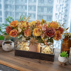 SUNNY BROOK 3PCS Fall Artificial Flowers in Mason Jars with Rustic Tray – Autumn Décor