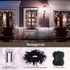 2 Pack Cool White Battery Fairy Lights 5M 50 LED Green Wire with Remote