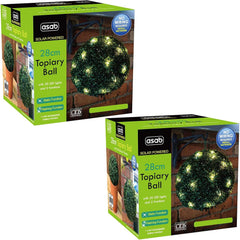 28cm Solar Powered Ultra Bright LED Rose Outside | Topiary Balls Hanging Ornament | Decorative Garden Balls Boxwood Garden Light | Garden Hanging Balls | Green | 2 Pack