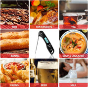 Digital Meat Thermometer Black – Instant Read Food Thermometer with Backlight & Foldable Probe