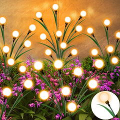 2-Pack 16 LED Solar Firefly Lights, Outdoor Garden, Waterproof, Warm White, for Christmas Decorations, Party, Pathway, Fence, Yard, and Landscape Ornaments