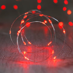 Battery Operated Micro Fairy Lights with 20 Red LEDs on Silver Wire for Indoor Decoration