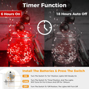2 Pack Red Fairy Lights Battery Operated with Timer, 2M 20 LED Waterproof Silver Wire String Lights for Indoor Party, Wedding & Valentine’s Day Decor