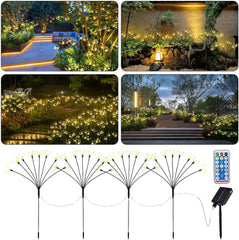 Solar Lights Outdoor Garden, 4 Pack 192 LEDs Solar Garden Lights, Swaying Firefly Lights, Decorative Solar Lights Garden Ornaments, Waterproof, Remote Control, Timer, Dimmer, 8 Modes