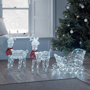 Christmas Reindeer & Sleigh Light Decoration with 240 White LEDs – Battery Operated