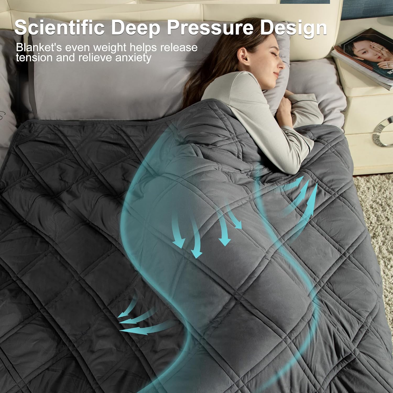 Winthome 8kg Weighted Blanket – Grey Double/Queen Size, Stress & Anxiety Relief, 150x200cm