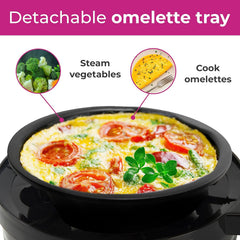 Neo 3-in-1 Electric Egg Cooker Boiler Poacher & Omelette Maker with Timer – Black & Clear