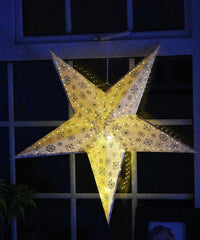 Large Silver Snowflake LED Paper Star Lantern – 40 cm Decorative Christmas Hanging Ornament