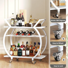 LVB 2-Tier White Drinks Trolley – Modern Rolling Bar Cart with Shelves & Wine Rack