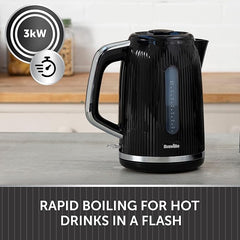 Bold Black Electric Kettle – 1.7L, 3kW Fast Boil, Gloss Textured Finish with Chrome Accents & Easy Clean Design