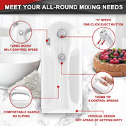400W Hand Mixer Electric Whisk – 5 Speeds, Turbo Boost & Eject Button, 5 Accessories for Baking Cake, Egg & Cream